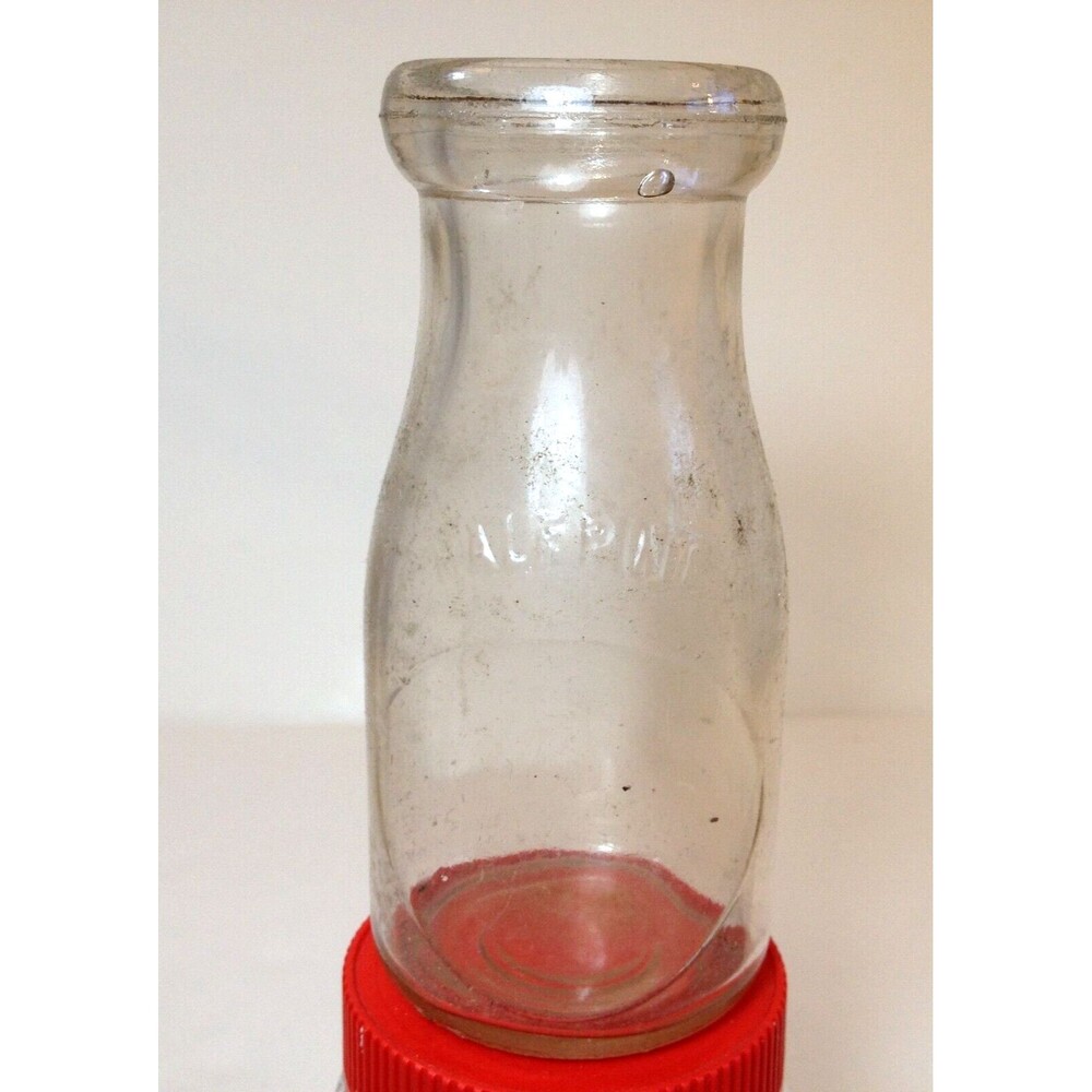 Antique 1/2 Pint Milk Bottle Empire On Bottom 5.5" Tall Bubbles in Glass